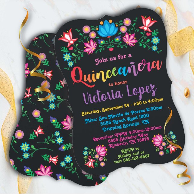 Quinceañera Fiesta Birthday Party folkart flowers Invitation (Creator Uploaded)