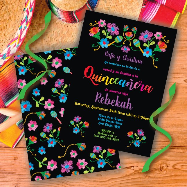 Quinceañera Fiesta Birthday Party with embroidery Invitation (Creator Uploaded)