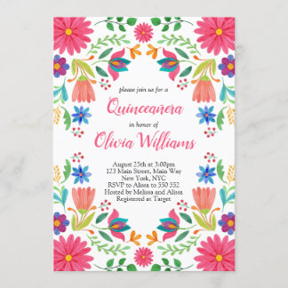 Quinceanera Fiesta Floral Mexican Pink Birthday Invitation