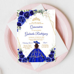 Quinceanera Floral Blue Gold Invitation