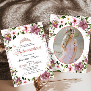 Quinceañera Floral Butterflies Birthday Photo Invitation