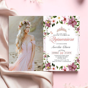 Quinceañera Floral Butterflies Birthday Photo Invitation