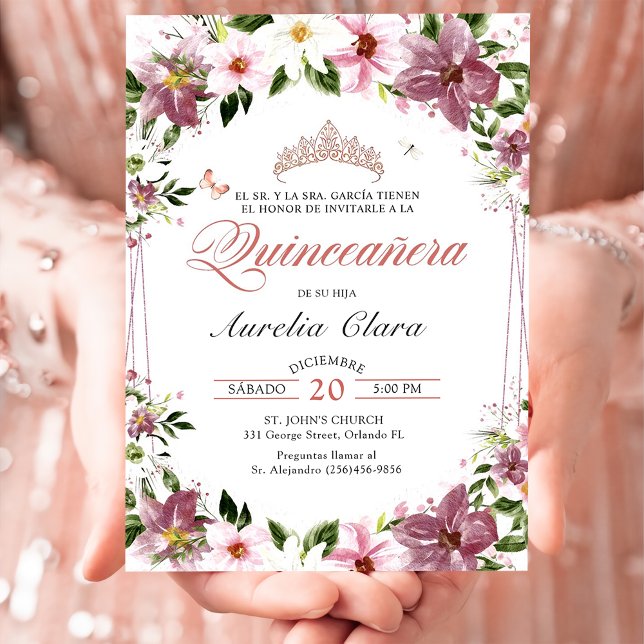 Quinceañera Floral Butterflies Spanish Invitation (Creator Uploaded)