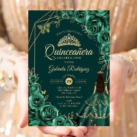 Quinceanera Floral Emerald Gold Gold Dress