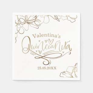 Quinceañera floral gold 15th birthday napkin