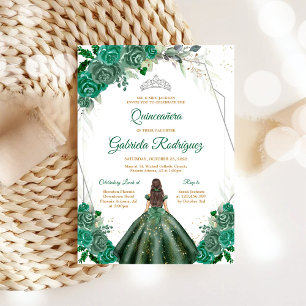 Quinceanera Floral Green Silver Invitation