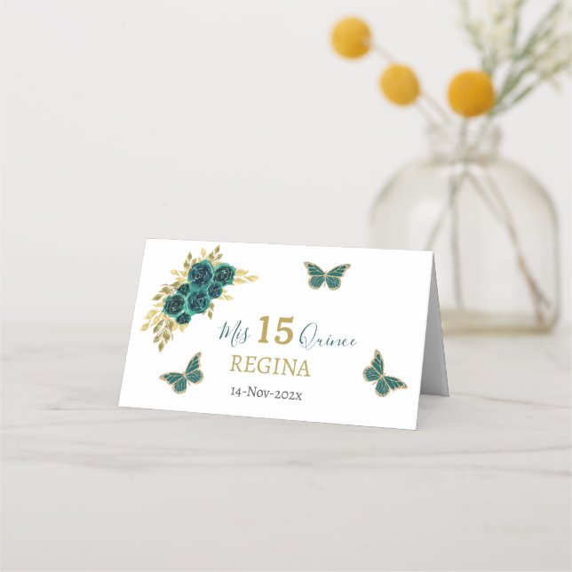 Quinceañera Floral Greenery Place Card (Back)