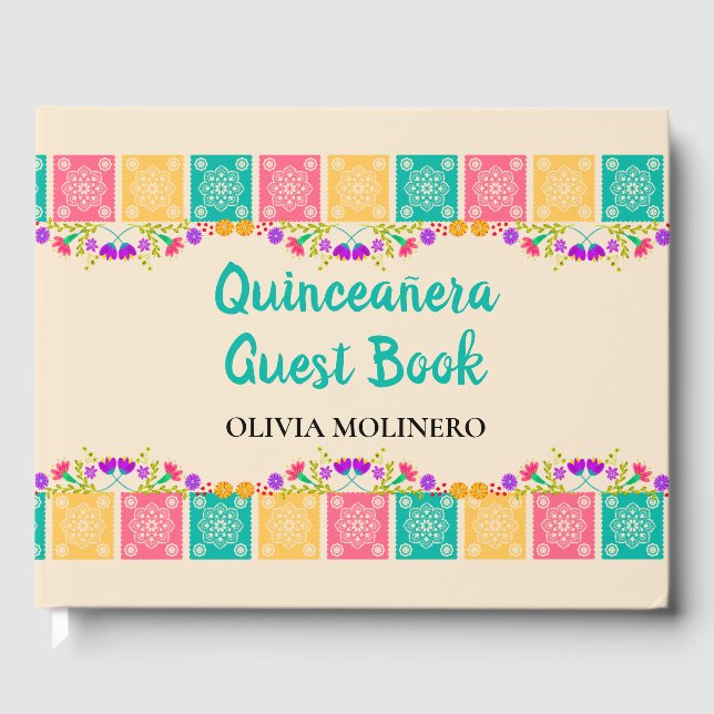 Quinceanera Floral Papel Picado Mis Quince Anos Guest Book (Front)