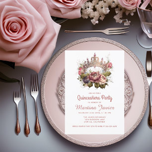 Quinceañera Floral Pincess Crown 15th Birthday Invitation