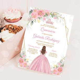 Quinceanera Floral Pink Gold Invitation