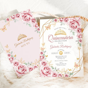 Quinceanera Floral Pink Gold Invitation