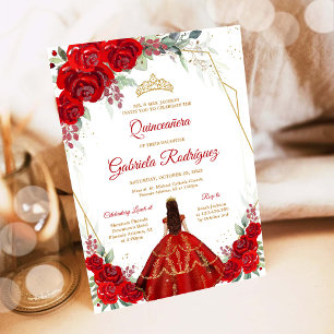 Quinceanera Floral Red Gold Invitation