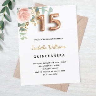 Quinceanera floral rose gold eucalyptus greenery invitation postcard