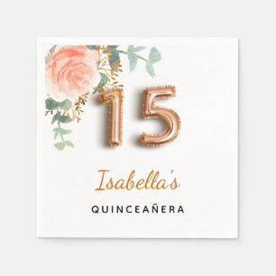 Quinceanera floral rose gold eucalyptus monogram napkin