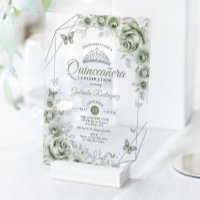 Quinceanera Floral Sage Green Silver