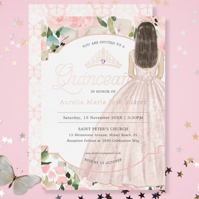 Quinceañera Floral Watercolor Butterfly Blush Pink (Creator Uploaded)