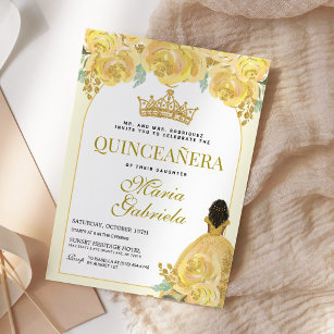 Quinceanera Floral Yellow Gold Mis Quince Anos Invitation