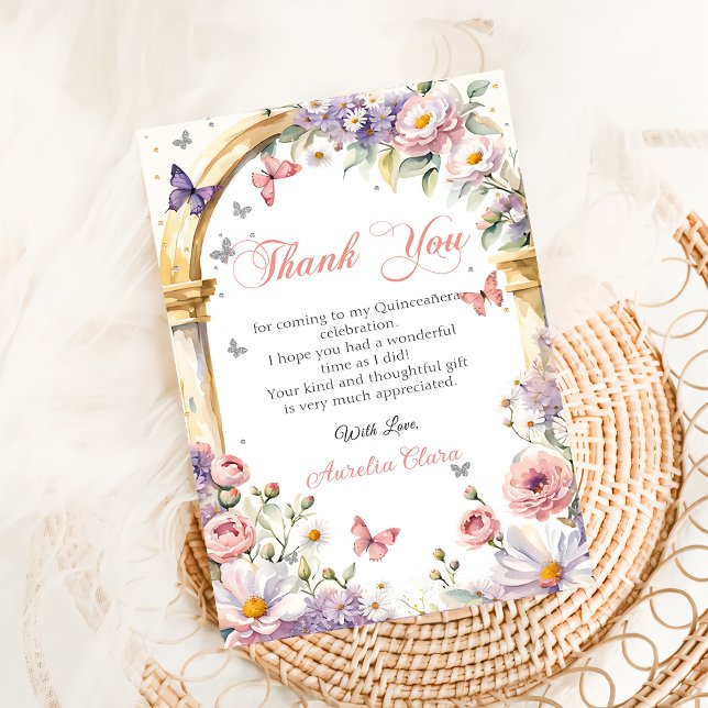 Quinceañera Flowers Butterflies Lilac Princess Thank You Card (Creator Uploaded)