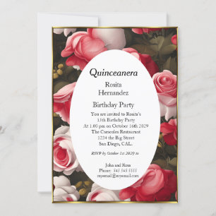 Quinceanera flowers red white roses Birthday  Invitation