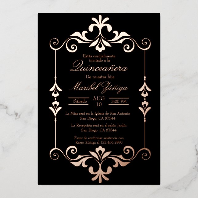 Quinceañera foil invitation  (Front)