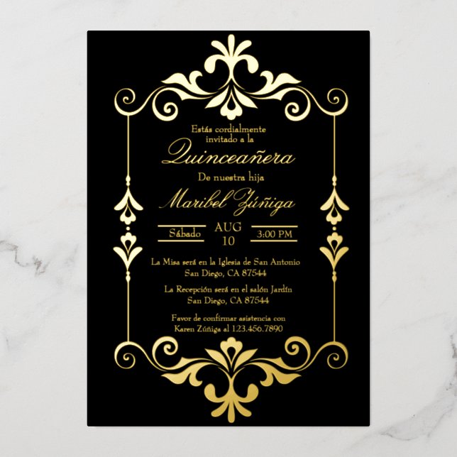 Quinceañera foil invitation  (Front)