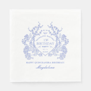 Quinceanera French Blue Floral Crest Custom Napkin