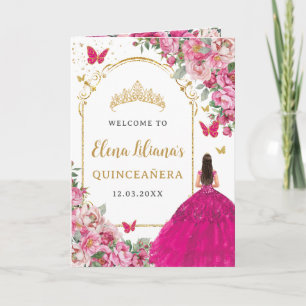 Quinceañera Fuchsia Gold Padrinos Events Program Programme