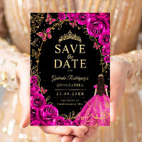 Quinceanera Fuchsia Pink Black Gold