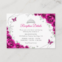 Quinceanera Fuchsia Pink Silver Floral Details