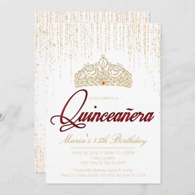 Quinceanera, Glam Glitter Invitations (Front/Back)