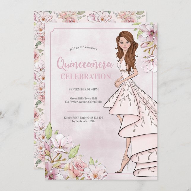 Quinceañera Glamour Girl Birthday Invitation (Front/Back)
