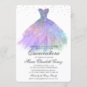 Quinceanera Glitter Dress Diamond Invitation
