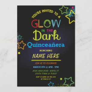 Quinceanera Glow In The Dark Birthday Neon Party Invitation