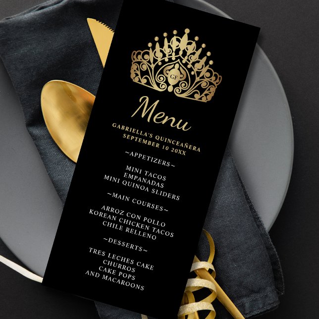 Quinceanera Gold and Black Princess Tiara Crown  Menu (Creator Uploaded)