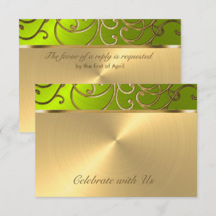 Quinceanera Gold and Lime Filigree Swirl Border Invitation