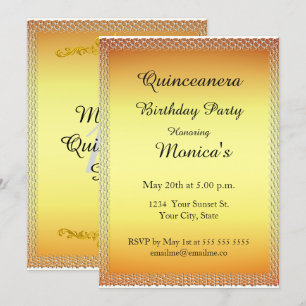 Quinceanera Gold Birthday Party 2 Invitation