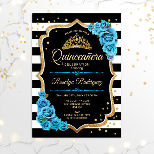 Quinceanera - Gold Black Blue Invitation