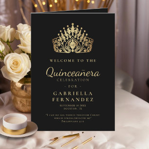 Quinceañera Gold Black Princess Tiara Crown Programme
