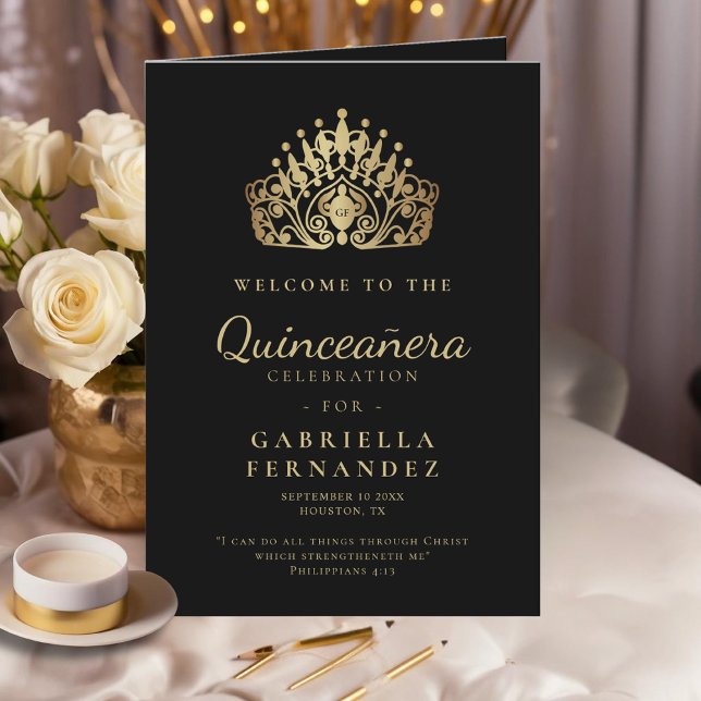 Quinceañera Gold Black Princess Tiara Crown Programme (Creator Uploaded)