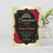 Quinceanera - Gold Black Red Invitation (Standing Front)