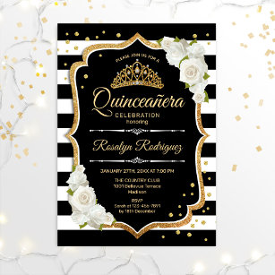 Quinceanera - Gold Black White Invitation