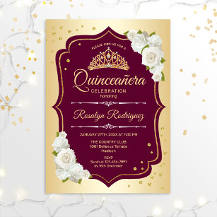 Quinceanera - Gold Burgundy Invitation