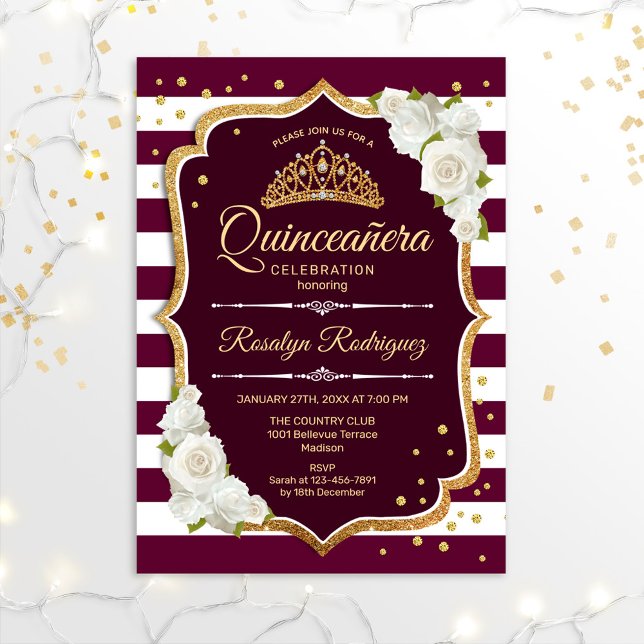 Quinceanera - Gold Burgundy Invitation (Creator Uploaded)