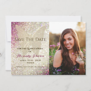 Quinceañera Gold Butterfly Save The Date