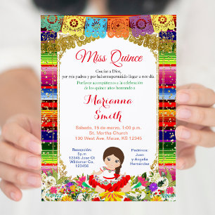 Quinceanera Gold Colourful Mexican Miss Quince Invitation