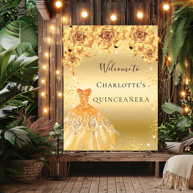 Quinceanera gold dress florals welcome sign (Creator Uploaded)