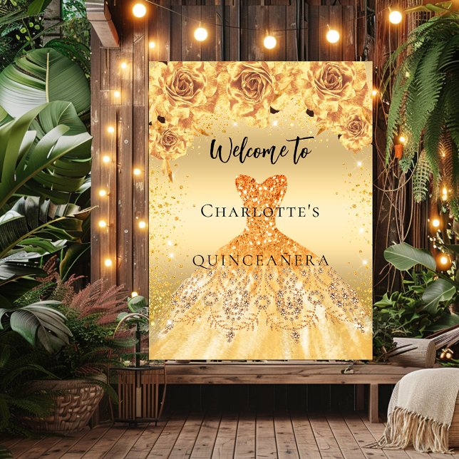 Quinceanera gold dress roses party welcome sign (Creator Uploaded)
