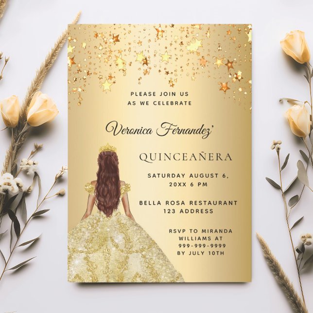 Quinceanera gold dress stars invitation (Creator Uploaded)
