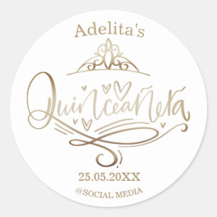 Quinceañera gold effect 15th birthday classic round sticker