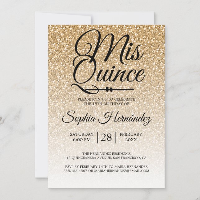 Quinceañera Gold Glitter 15th Birthday  Invitation (Front)